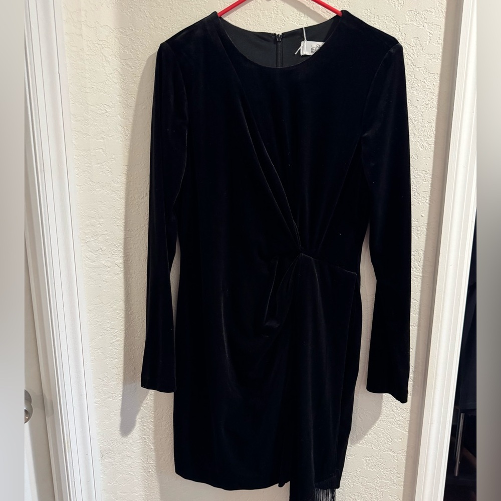 Badgley Mischka Black Long Sleeve Wrap Dress